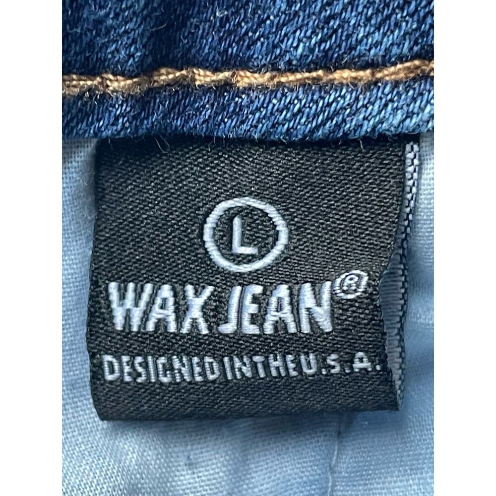 Wax Jean Distressed Mini Denim Skirt Womens Size L Blue Frayed Raw Hem Stretchy - Picture 8 of 8